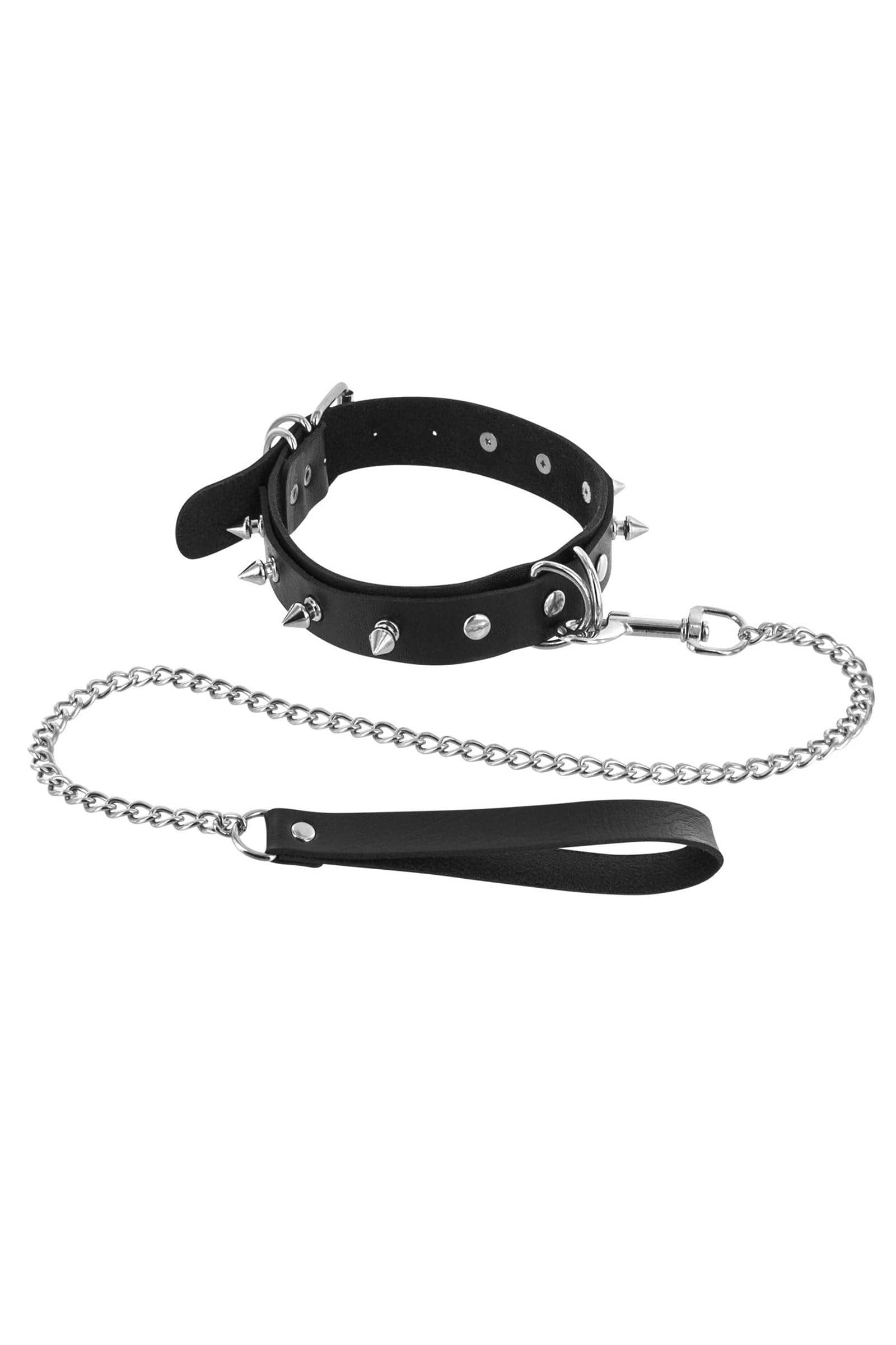 Collier clouté bdsm avec laisse — Fetish Tentation