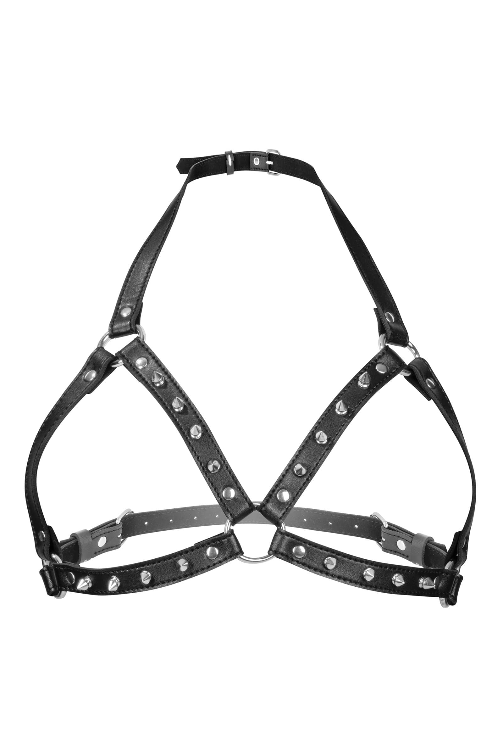 Harnais poitrine femme aspect cuir et rivets à pointes métal — Fetish Tentation