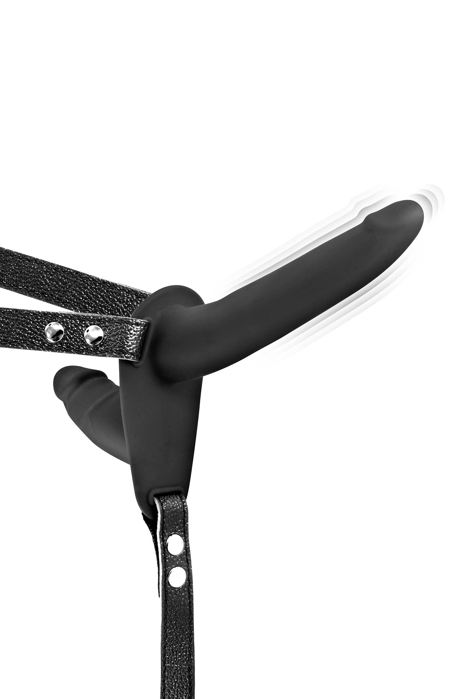 Gode ceinture double strap-on vibrant noir — Fetish Tentation