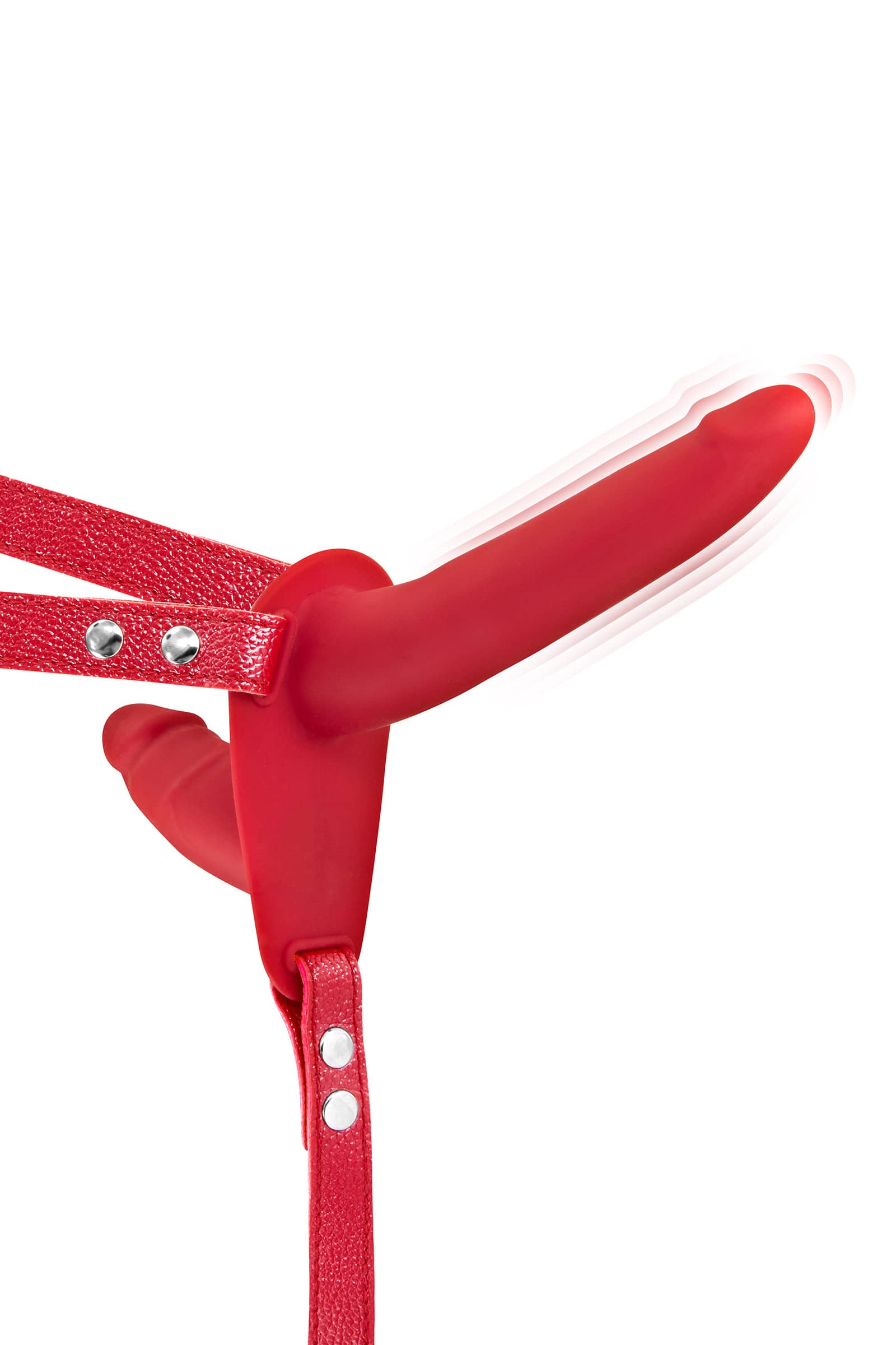 Gode ceinture double strap-on vibrant rouge — Fetish Tentation
