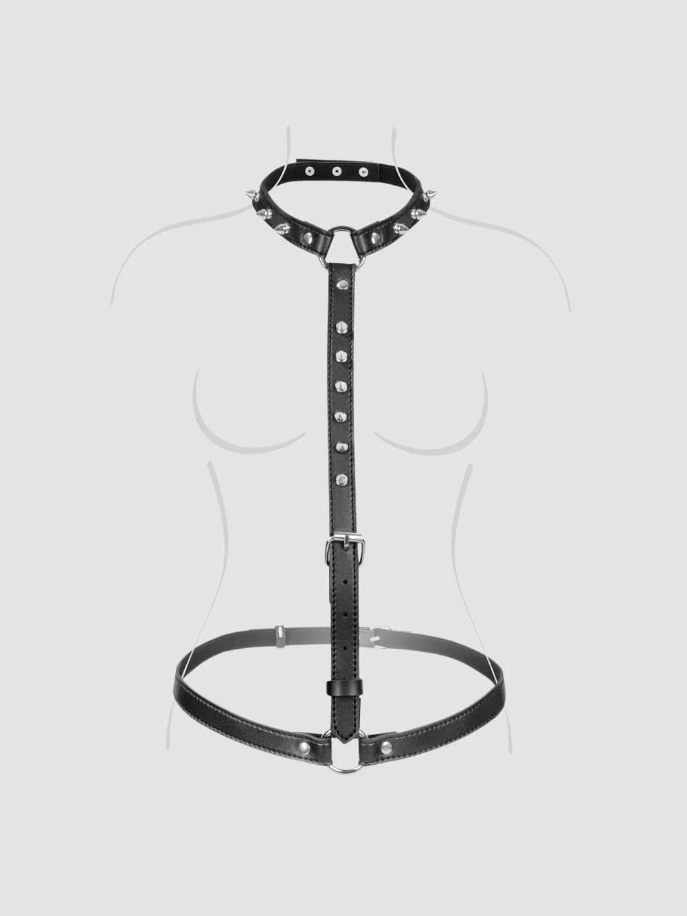 Harnais buste ajustable aspect cuir avec rivets à pointes métal — Fetish Tentation