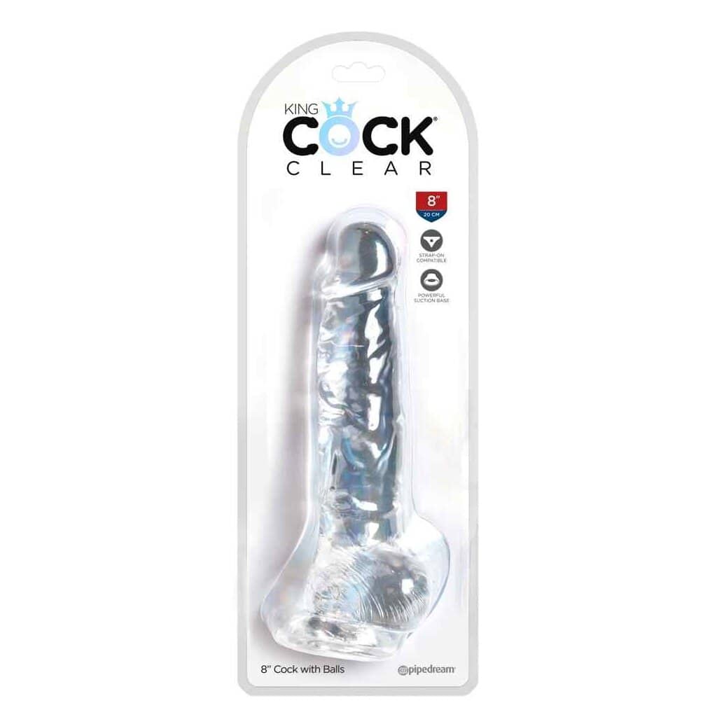 Gode transparent avec ventouse et testicules 22,2cm King Cock — King Cock Clear