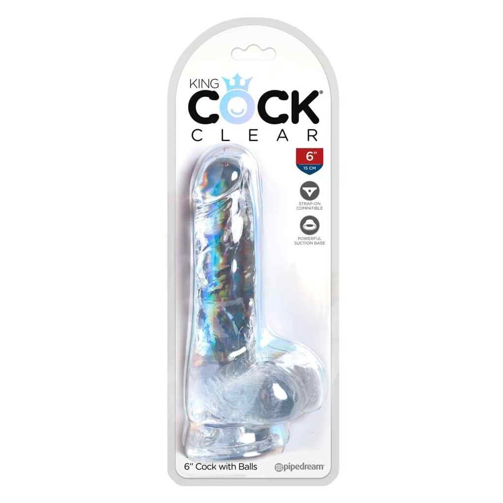 Gode avec Testicules transparent 17,8 cm — King Cock Clear