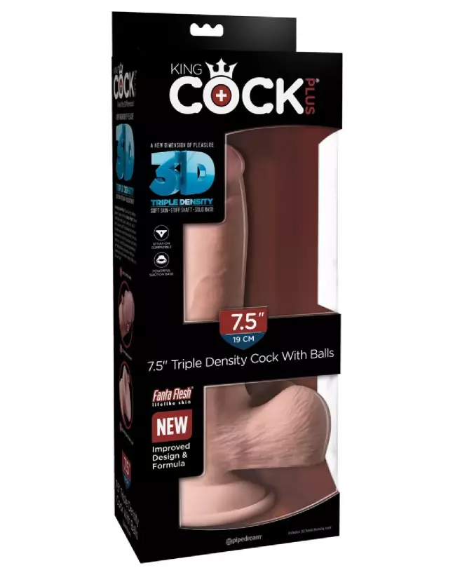 Gode Ventouse 3D avec testicules 16,5cm 7,5" — King Cock Plus