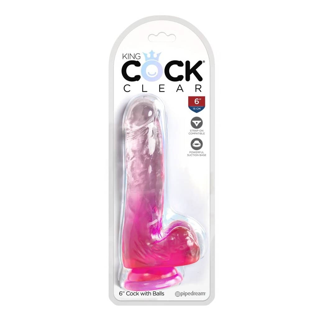 Gode Ventouse transparent et rose 17,8cm — King Cock Clear